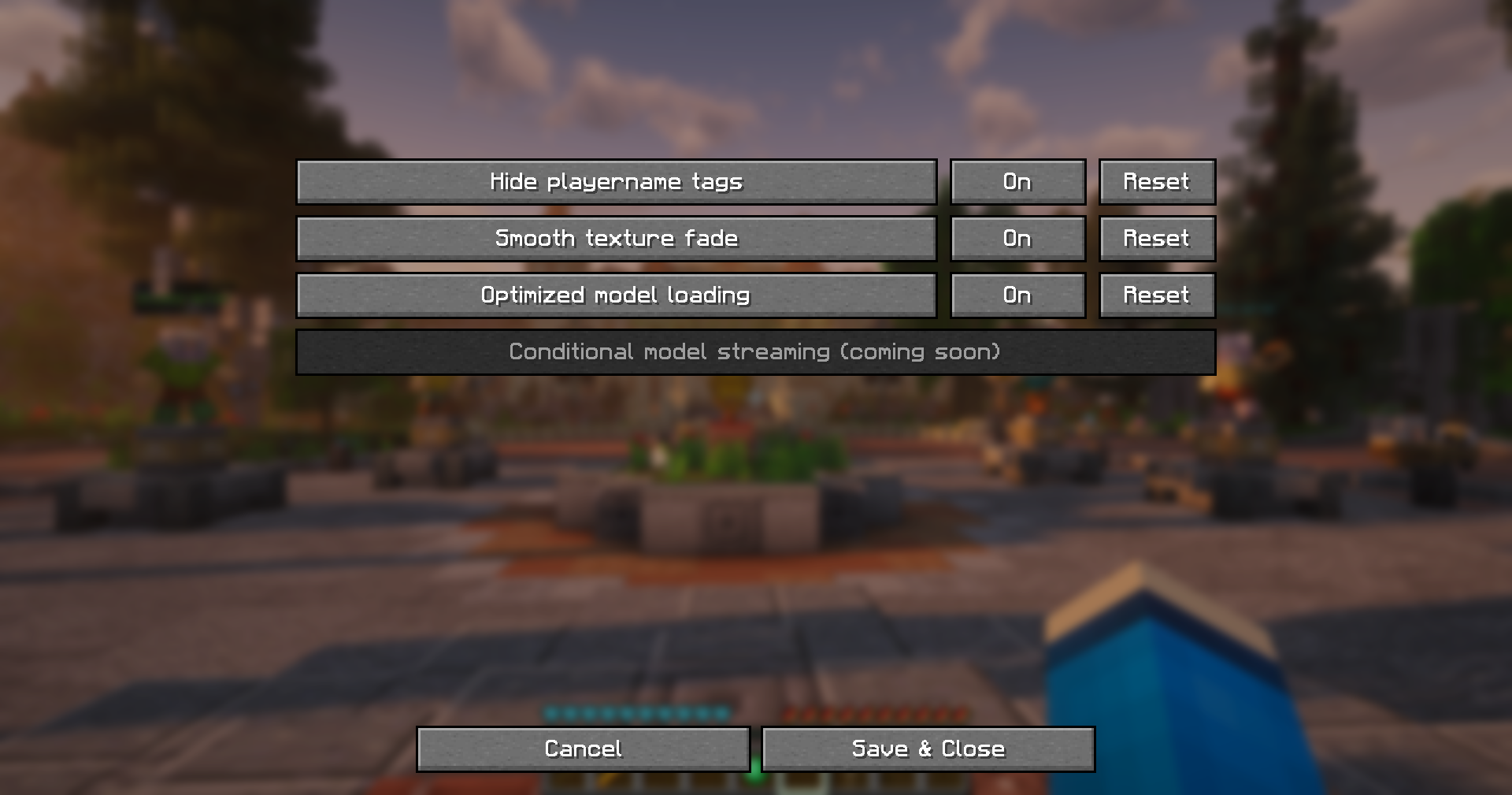 HMCue Mod Menu settings screen